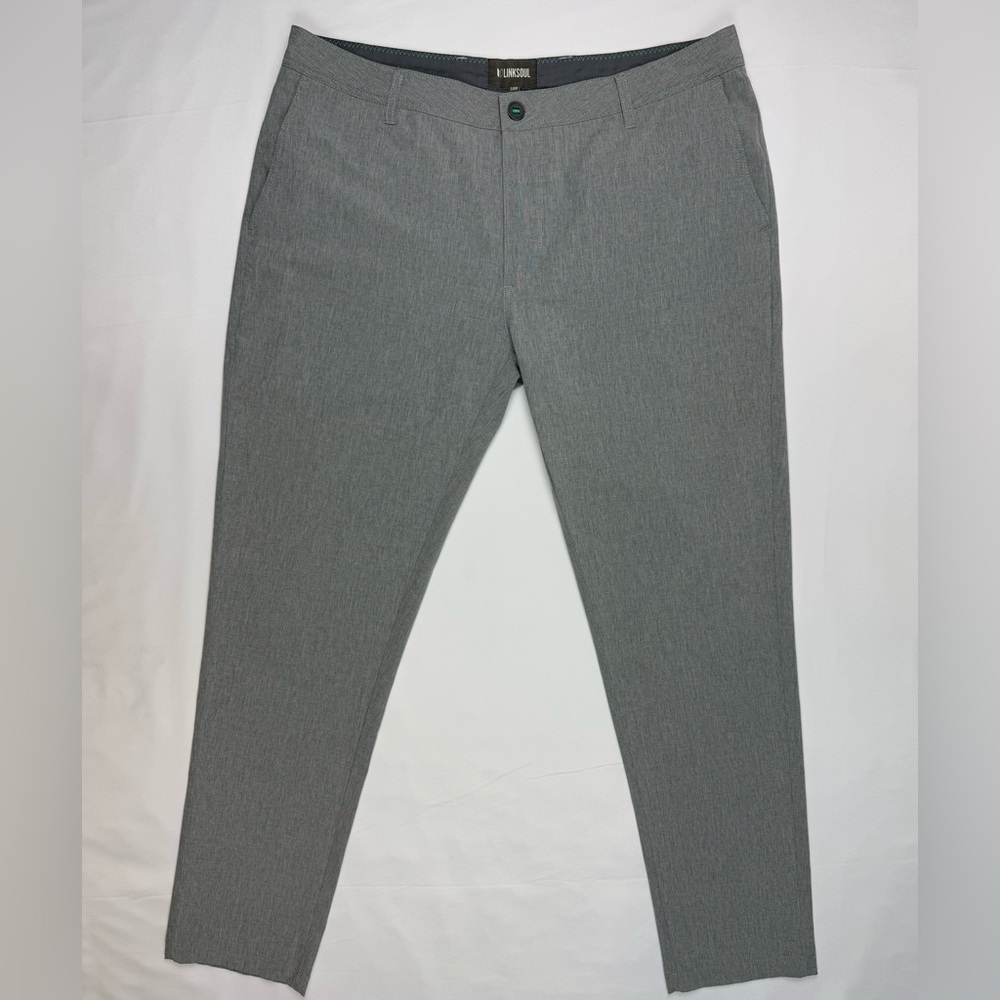 Linksoul Mens 5 Pocket Boardwalker Golf Pants 38 x 32 Grey Tapered Stretch B1